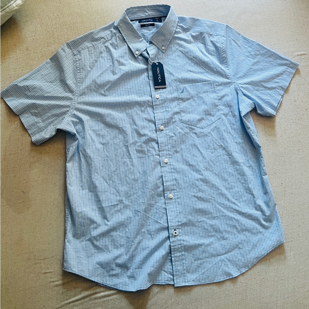 Nautica Blue Plaid Short Sleeve Shirt